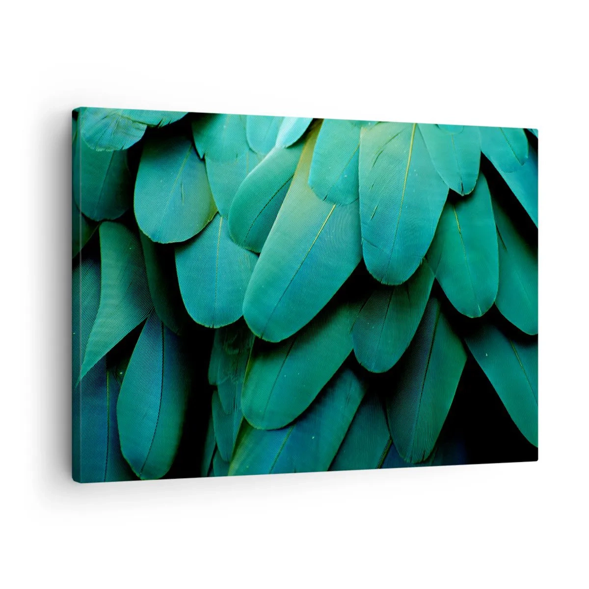 Obraz na płótnie - Detal piór w odcieniach zieleni - 70x50cm - Precyzja papuziej natury - Nowoczesna dekoracja ścienna do salonu i sypialni ARTTOR