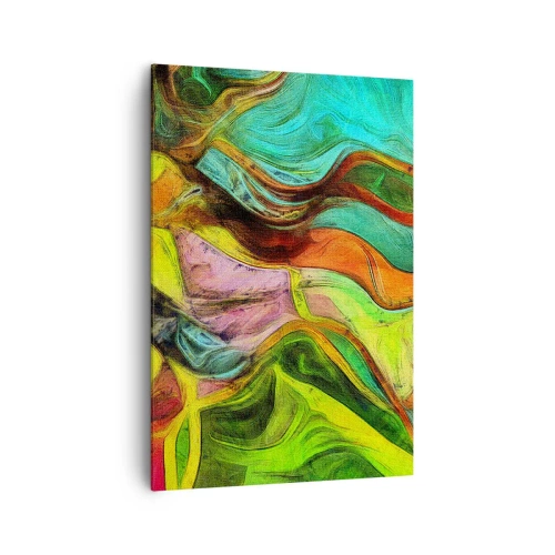 Obraz na płótnie - Abstrakcyjna kompozycja z barwnymi plamami i dynamicznymi liniami - 70x100cm - Ruch to życie - Nowoczesna dekoracja ścienna do salonu i sypialni ARTTOR