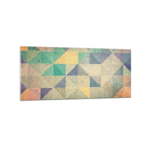 Obraz na szkle - Kolorowa kompozycja geometrycznych trójkątów w pastelowych odcieniach - 120x50cm - Republika trójkątów - Nowoczesna dekoracja ścienna do salonu i sypialni ARTTOR