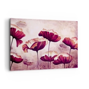 Obraz na płótnie - Kwiaty w odcieniach czerwieni i bieli na subtelnym tle - 100x70cm - Płatek czerwony i biały - Nowoczesna dekoracja ścienna do salonu, kuchni i sypialni ARTTOR