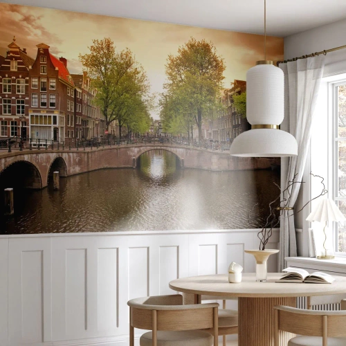 Fototapeta Samoprzylepna Deluxe Sticker - Łodzią czy rowerem? - Miasto, Amsterdam, Kanał Boat Bridge - 150x105 cm