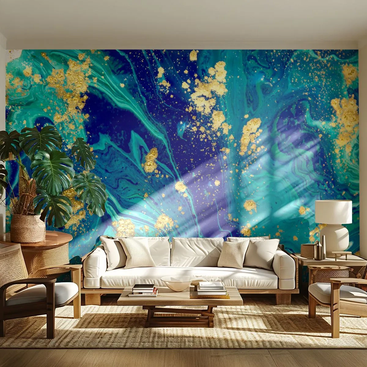 Fototapeta Standard Eco - Abstrakcja w odcieniach granatu ze złotymi akcentami - 100x70cm - Płatki słońca  - Nowoczesna dekoracja ścienna do salonu i sypialni ARTTOR