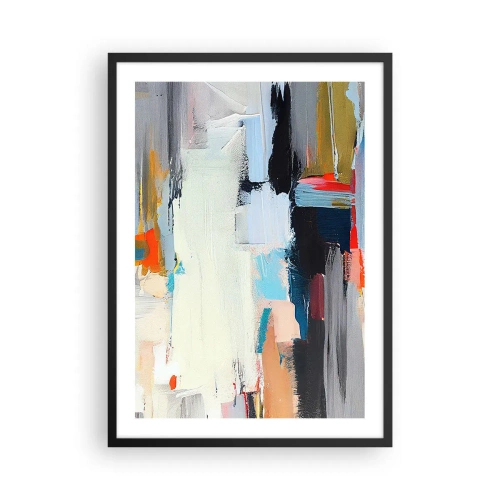 Plakat w czarnej ramie - Abstrakcyjna kompozycja kolorów w stylu ekspresyjnym - 50x70cm - Jest metoda? - Nowoczesna dekoracja ścienna do salonu i sypialni ARTTOR