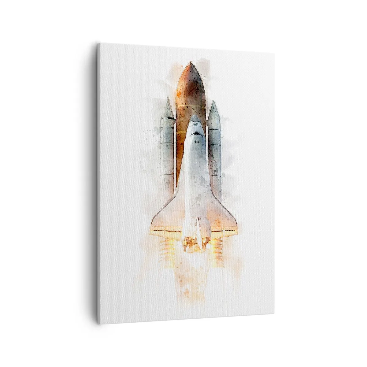 Obraz na płótnie - Akwarelowa ilustracja startującego promu kosmicznego - 50x70cm - Odkrywcy na start - Nowoczesna dekoracja ścienna do salonu, kuchni i sypialni ARTTOR