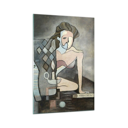 Obraz na szkle - Abstrakcyjne postacie w symbolicznej kompozycji o głębokiej treści - 70x100cm - Mozaika ducha i materii - Nowoczesna dekoracja ścienna do salonu i sypialni ARTTOR