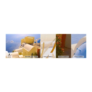 Fototapeta Próbka Premium Canvas - Grecki pejzaż w bieli i błękicie - Krajobraz, Santorini, Grecja - 100x30 cm