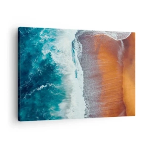 Obraz na płótnie - Widok na oceaniczne fale rozbijające się o złocistą plażę - 70x50cm - Dotyk oceanu - Nowoczesna dekoracja ścienna do salonu i sypialni ARTTOR