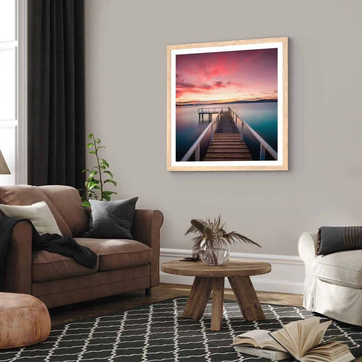 Plakat w ramie jasny dąb - Łagodny płomień wieczoru - 50x50 cm