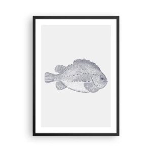 Plakat w czarnej ramie - Ilustracja ryby w stylu vintage na jasnym tle - 50x70cm - Do albumu przyrodnika - Nowoczesna dekoracja ścienna do salonu i sypialni ARTTOR