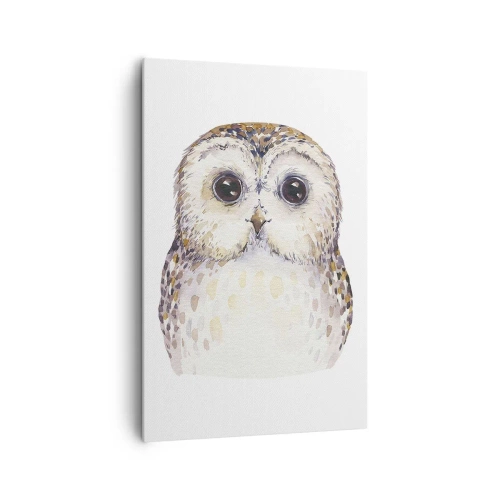 Obraz na płótnie - Portret sowy na jasnym tle z delikatnymi kolorami - 80x120cm - Spójrz mi w oczy - Nowoczesna dekoracja ścienna do salonu i sypialni ARTTOR