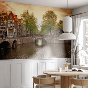 Fototapeta na wymiar Premium Canvas - Łodzią czy rowerem? - Miasto, Amsterdam, Kanał Boat Bridge