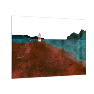 Obraz na szkle - Latarnia morska na tle turkusowego morza i czerwonych klifów - 70x50cm - Wpatrzona w morze - Nowoczesna dekoracja ścienna do salonu i sypialni ARTTOR