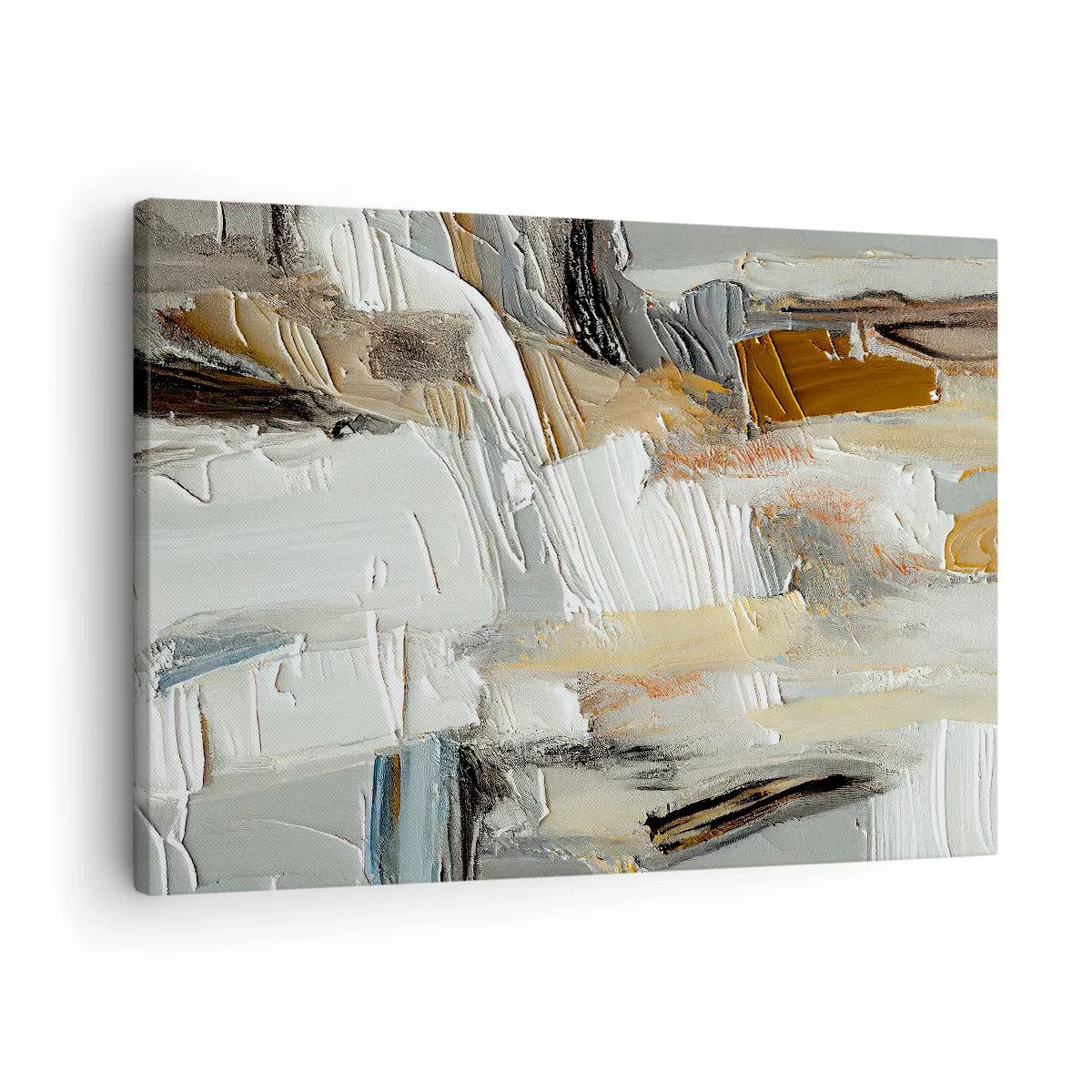 Obraz na płótnie - Teksturalna abstrakcja w odcieniach ziemi i bieli - 70x50cm - Barwne nawarstwienia - Nowoczesna dekoracja ścienna do salonu i sypialni ARTTOR
