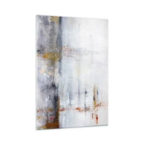 Obraz na szkle - Abstrakcyjny obraz przedstawiający subtelne połączenie szarości, bieli i złota - 50x70cm - Za powietrza zasłoną - Nowoczesna dekoracja ścienna do salonu, kuchni i sypialni ARTTOR