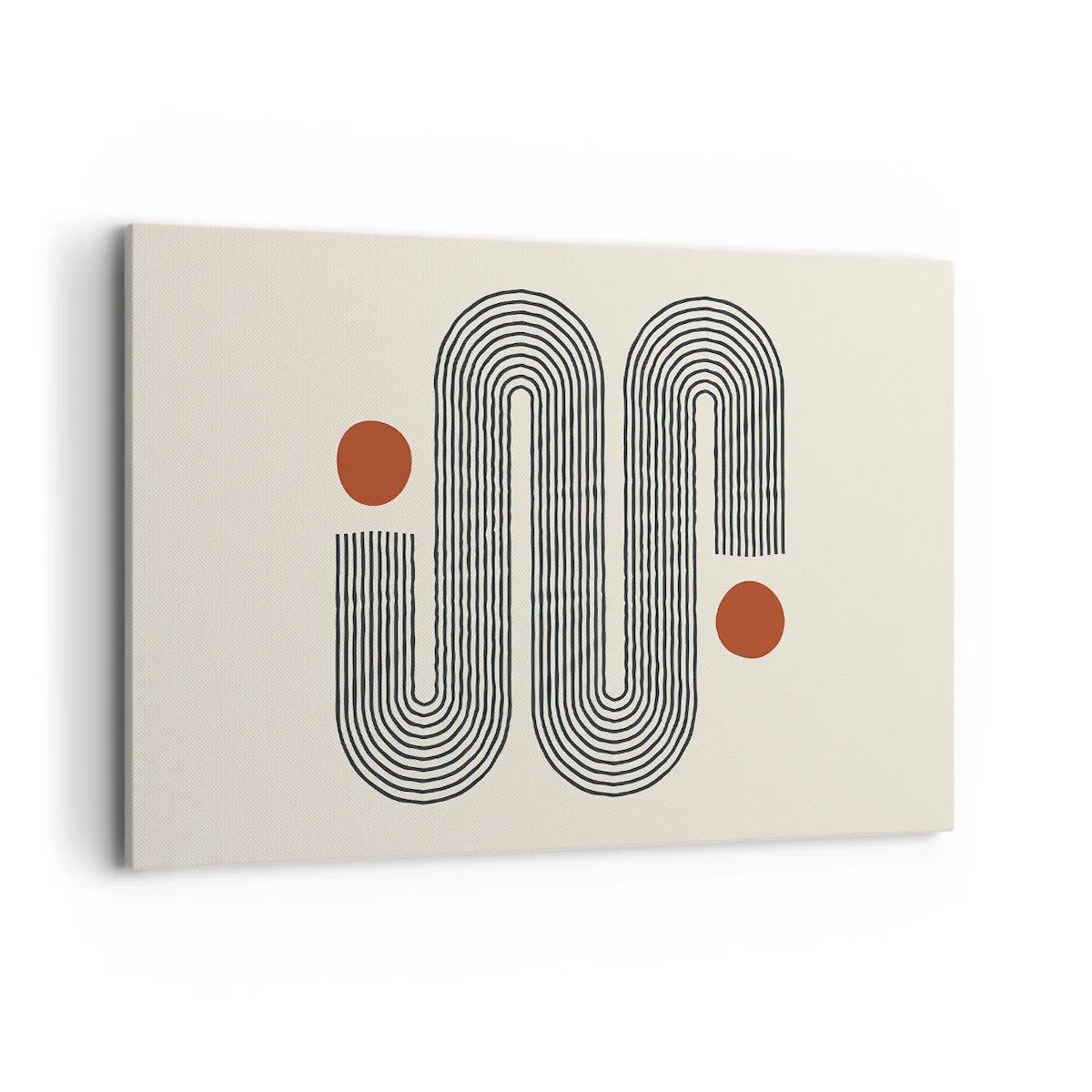 Obraz na płótnie - Geometryczny wzór z liniami i pomarańczowymi okręgami - 120x80cm - Od początku do końca - Nowoczesna dekoracja ścienna do salonu, kuchni i sypialni ARTTOR