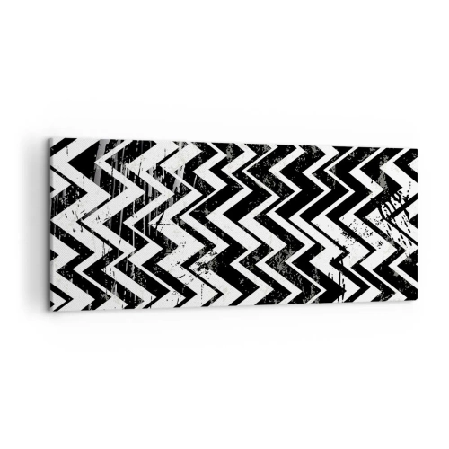 Obraz na płótnie - Czarno-biały wzór w zygzaki z artystycznymi przetarciami - 120x50cm - Zyg-białe, zag-czarne - Nowoczesna dekoracja ścienna do salonu i sypialni ARTTOR