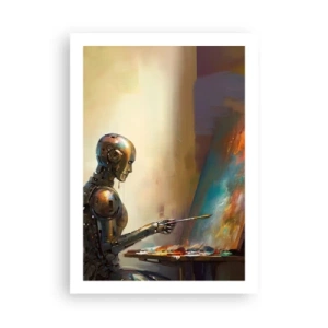 Plakat - Robot malarz przy sztaludze w futurystycznym stylu - 50x70cm - Sztuka przyszłości - Nowoczesna dekoracja ścienna do salonu, kuchni i sypialni ARTTOR