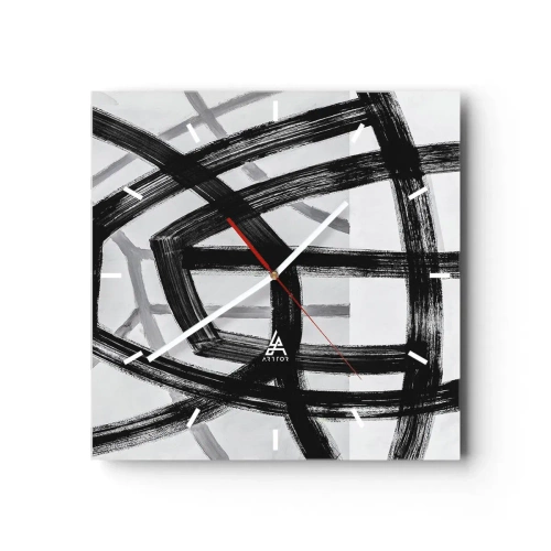 Zegar ścienny - Czarno-białe abstrakcyjne linie przecinające się na jasnym tle - 30x30cm - Budowanie głębi - Nowoczesna dekoracja ścienna do salonu i sypialni ARTTOR