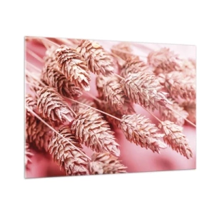 Obraz na szkle - Suszone kłosy w odcieniach różu na pastelowym tle - 100x70cm - Kwietna kaskada w różu - Nowoczesna dekoracja ścienna do salonu, kuchni i sypialni ARTTOR