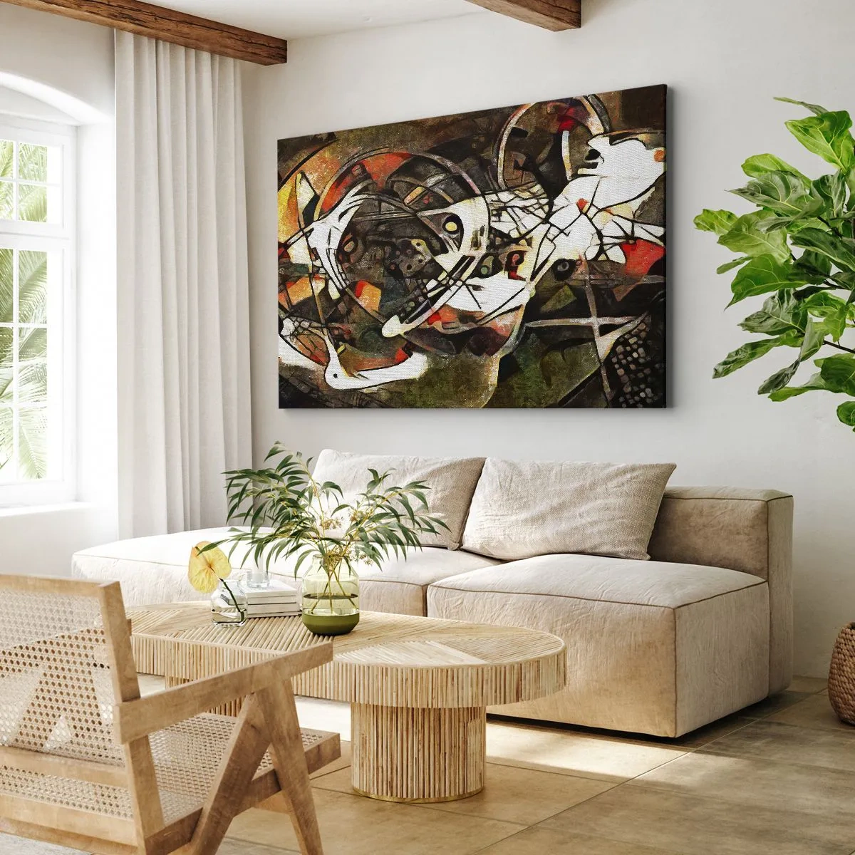 Obraz na płótnie - Ekspresyjna abstrakcja w ciemnej tonacji z dynamicznymi liniami - 70x50cm - Słyszysz ruch? - Nowoczesna dekoracja ścienna do salonu i sypialni ARTTOR