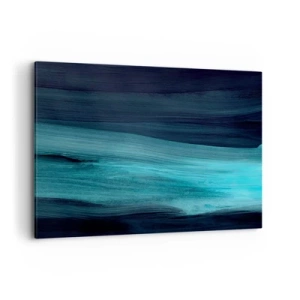 Obraz na płótnie - Subtelne abstrakcyjne fale w ciemnych odcieniach błękitu - 100x70cm - Popłyń z nurtem - Nowoczesna dekoracja ścienna do salonu, kuchni i sypialni ARTTOR