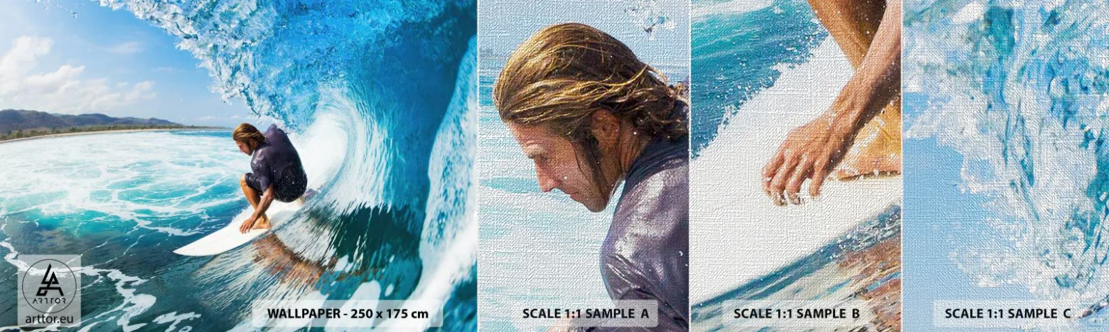 Fototapeta Próbka Premium Canvas - Tańczący z falami - Sport, Surfing, Deska Surfingowa - 100x30 cm