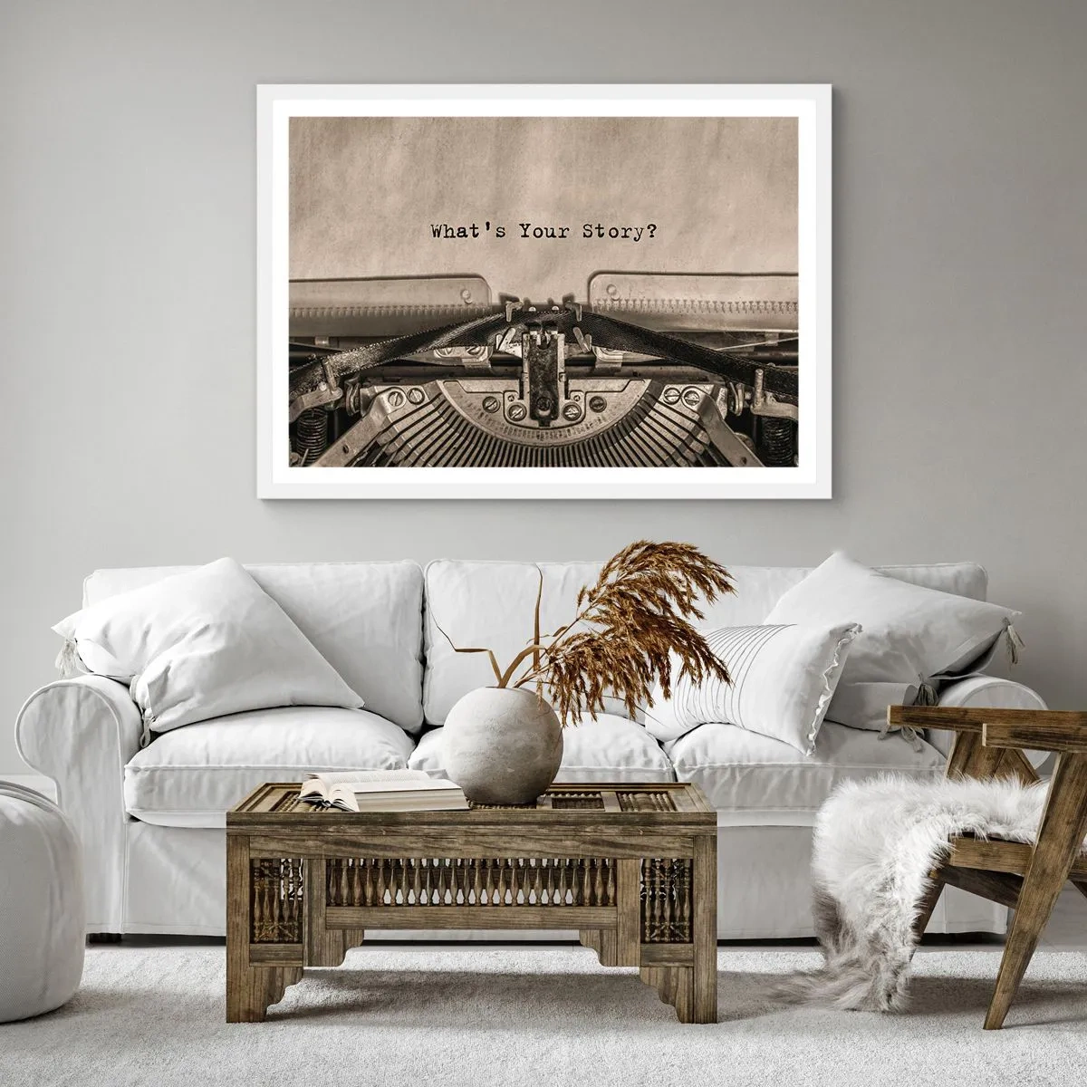 Plakat w białej ramie - Opowiedz mi - 60x60 cm