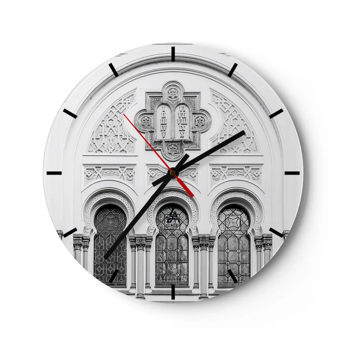 Zegar ścienny - Bogato zdobiona fasada z ornamentami i oknami w stylu historycznym - 30x30cm - Na pograniczu kultur - Nowoczesna dekoracja ścienna do salonu, kuchni i sypialni ARTTOR