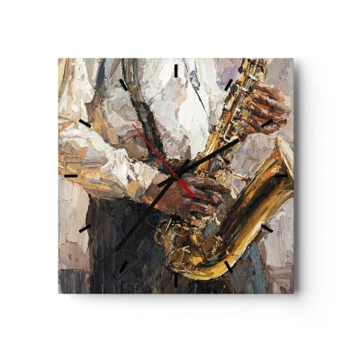 Zegar ścienny - Muzyk grający na saksofonie w artystycznym stylu - 30x30cm - Czas na solo - Nowoczesna dekoracja ścienna do salonu i sypialni ARTTOR