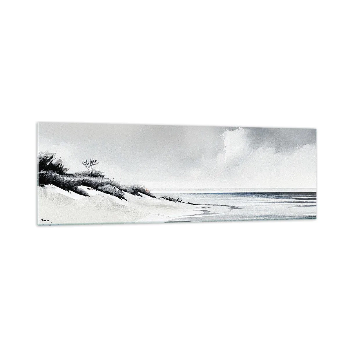 Obraz na szkle - Plaża w stonowanych odcieniach szarości i błękitu - 160x50cm - Od zawsze razem - Nowoczesna dekoracja ścienna do salonu i sypialni ARTTOR