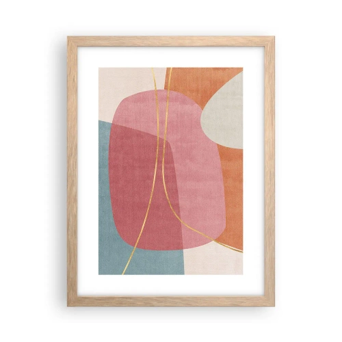 Plakat w ramie jasny dąb - Pastelowa kompozycja z nicią złota - 30x40 cm