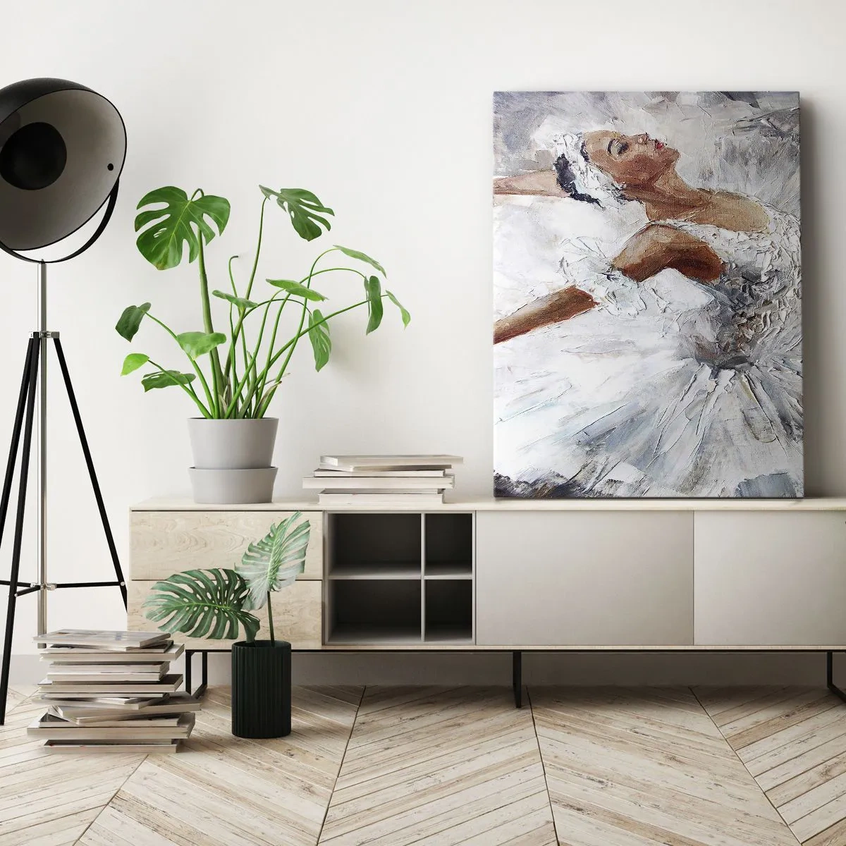 Obraz na płótnie - Baletnica w białej sukni - 50x70cm - Delikatna i lekka jak tiul - Nowoczesna dekoracja ścienna do salonu, kuchni i sypialni ARTTOR