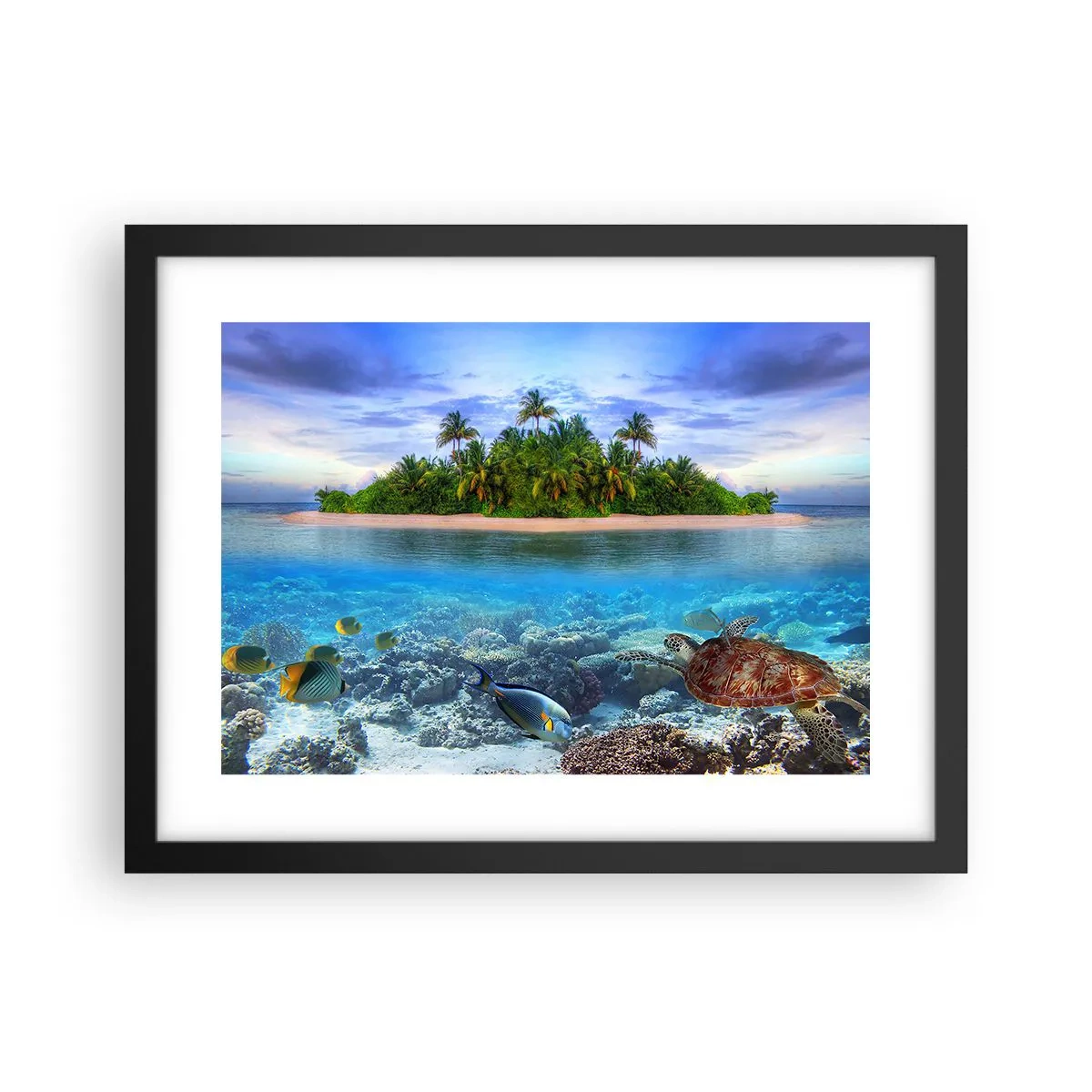 Plakat w czarnej ramie - Niebiańska wyspa zaprasza - 40x30 cm