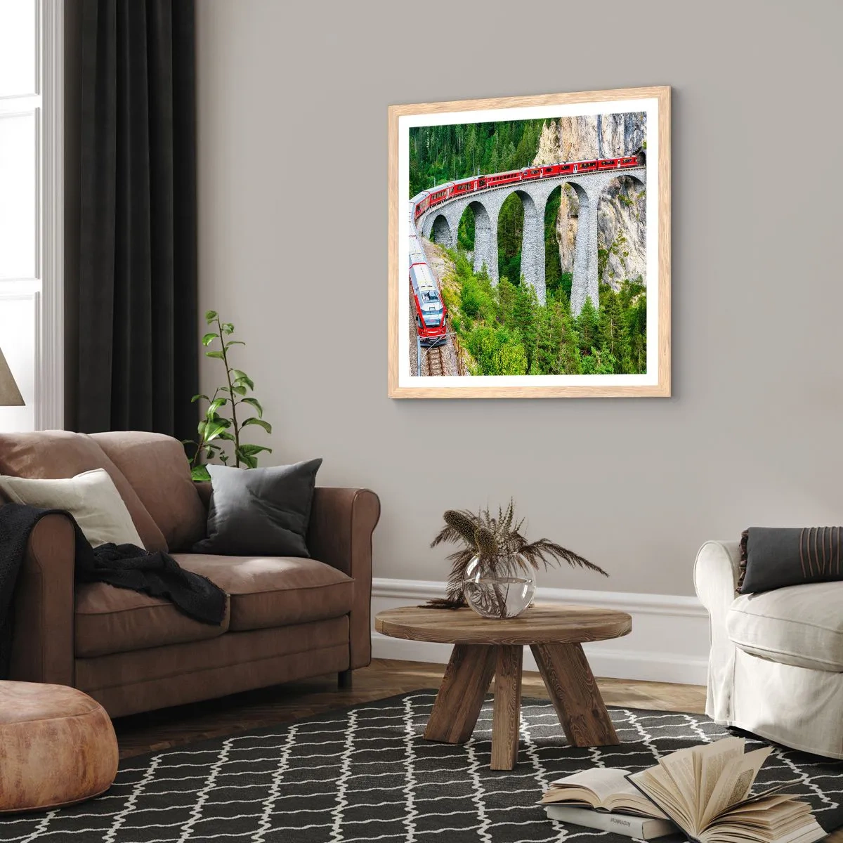 Plakat w ramie jasny dąb - Kolej na górskie widoki - 40x40 cm