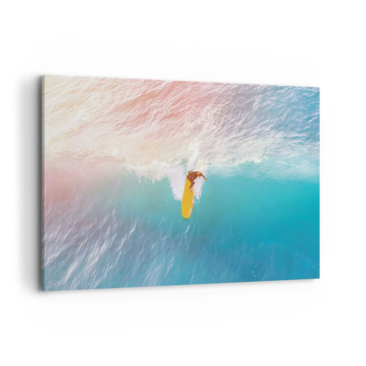 Obraz na płótnie - Surfer na fali w pastelowych kolorach - 100x70cm - Oceaniczny jeździec - Nowoczesna dekoracja ścienna do salonu, kuchni i sypialni ARTTOR