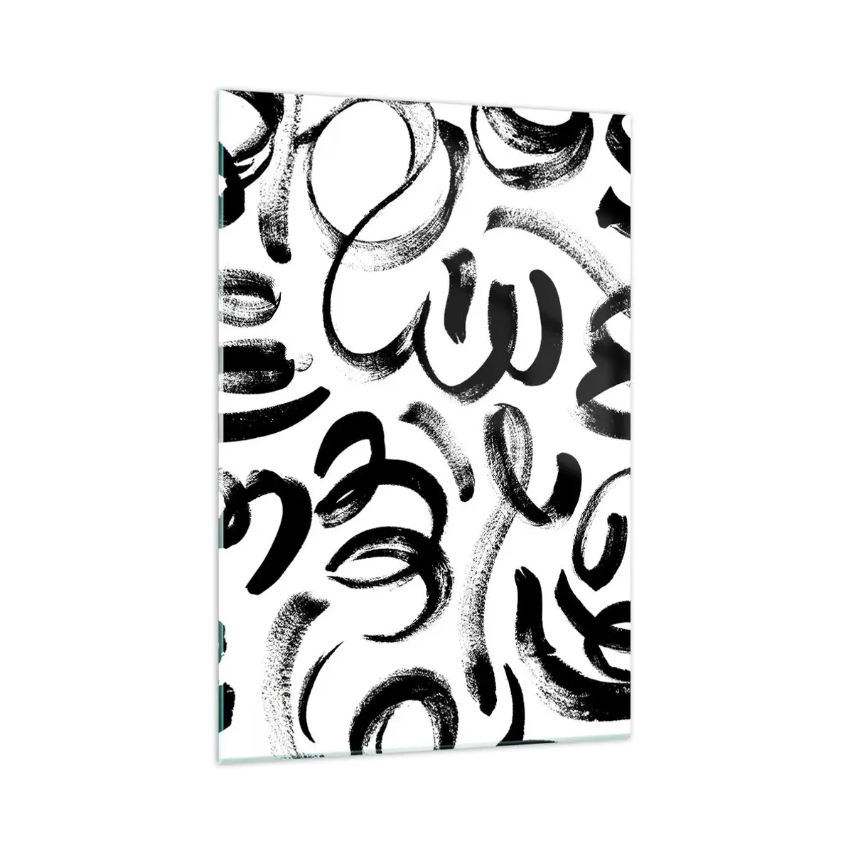 Obraz na szkle - Czarne abstrakcyjne pociągnięcia pędzlem na białym tle - 70x100cm - Czarno na białym - Nowoczesna dekoracja ścienna do salonu i sypialni ARTTOR