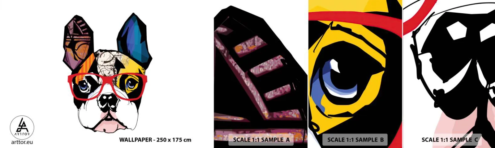 Fototapeta Próbka Samoprzylepna Deluxe Sticker - Intelektualista - Abstrakcja, Pies, Buldog Francuski - 100x30 cm