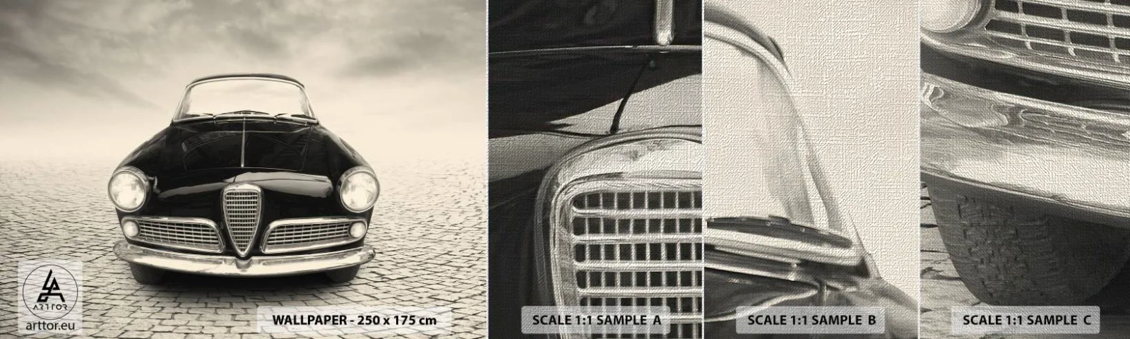 Fototapeta Próbka Premium Canvas - I jak mnie nie kochać? - Samochód, Vintage, Czarno-Biały - 100x30 cm