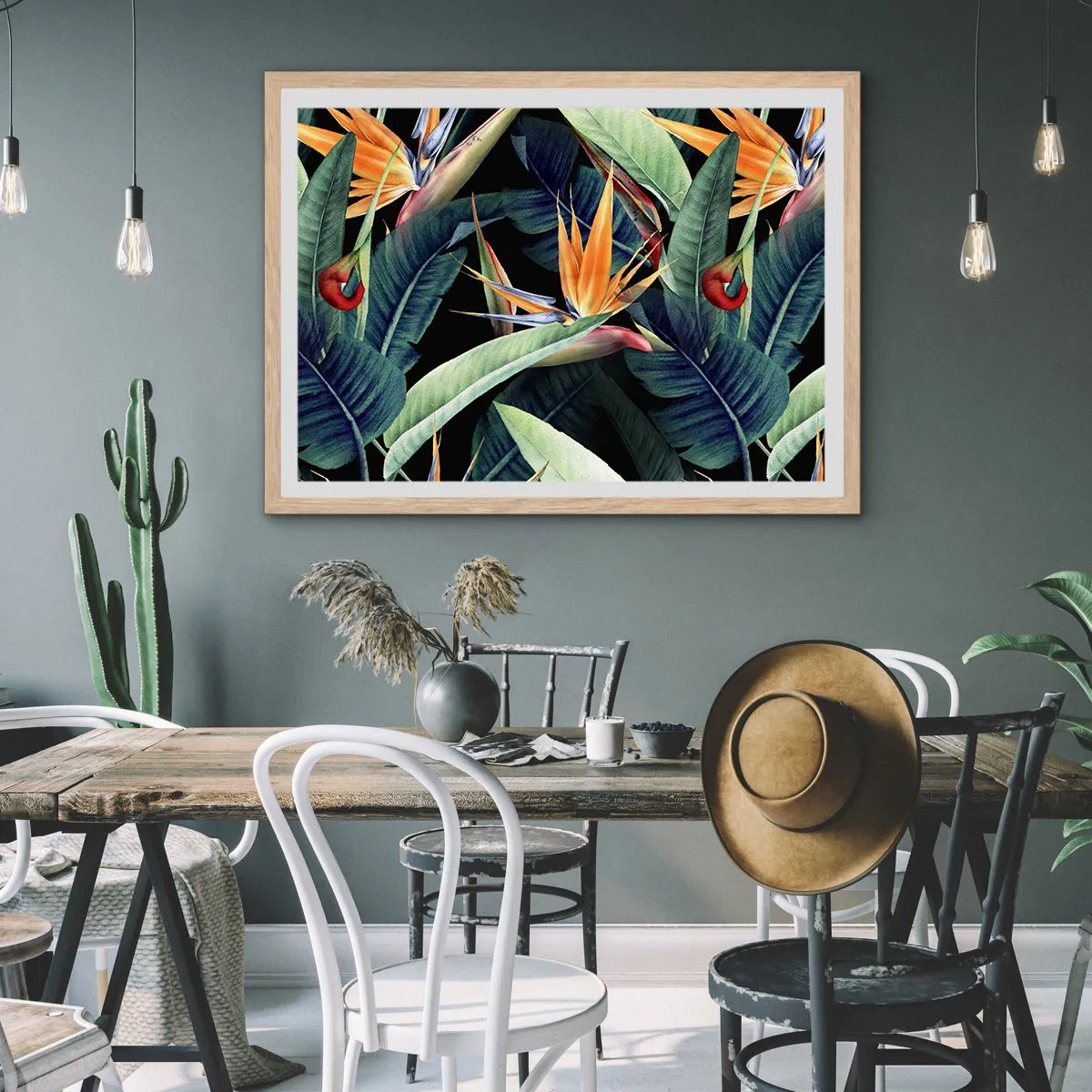 Plakat w ramie jasny dąb - Płomienne kwiaty tropików - 91x61 cm