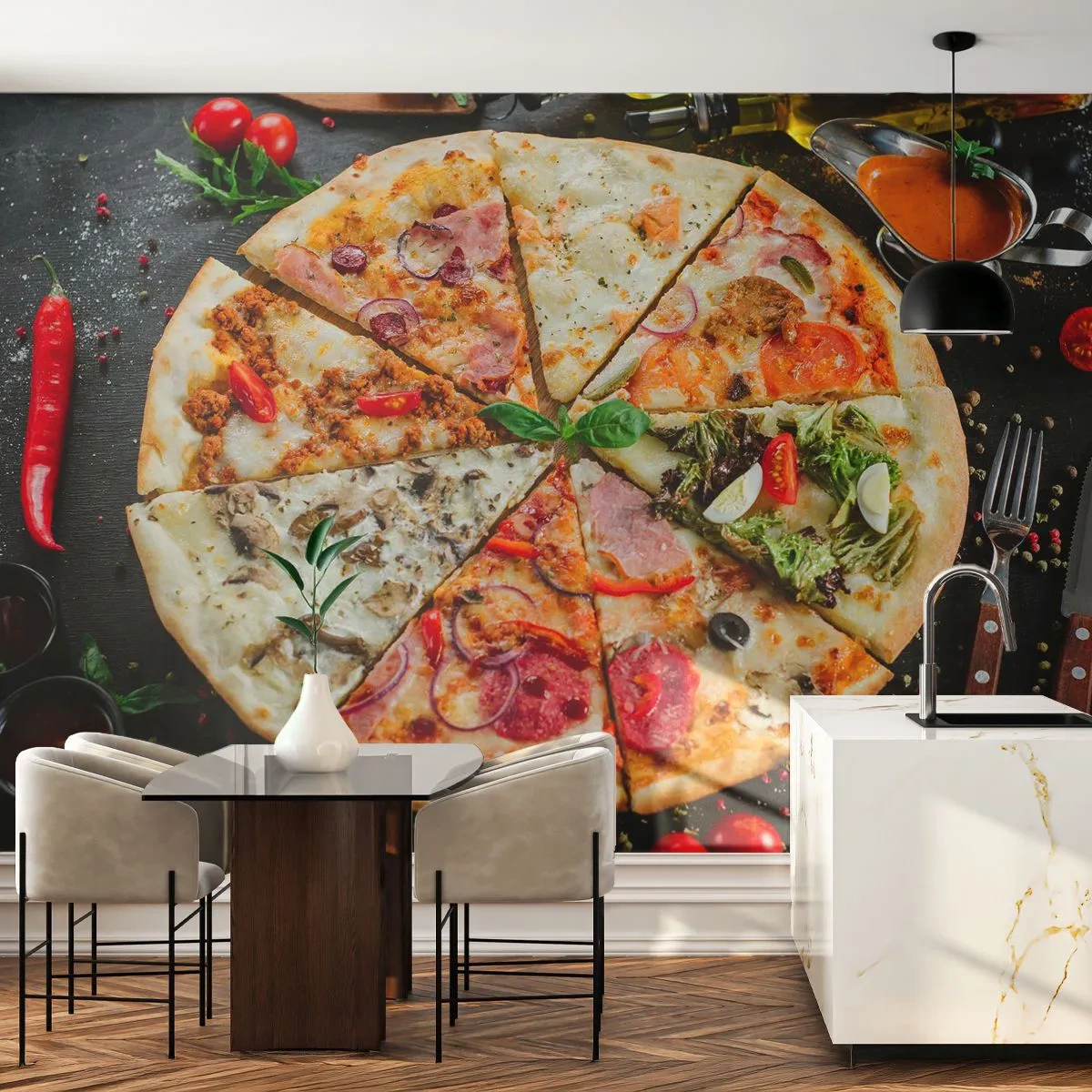 Fototapeta Premium Sand - Wachlarz smaków - Gastronomia, Pizza, Włochy - 200x140 cm