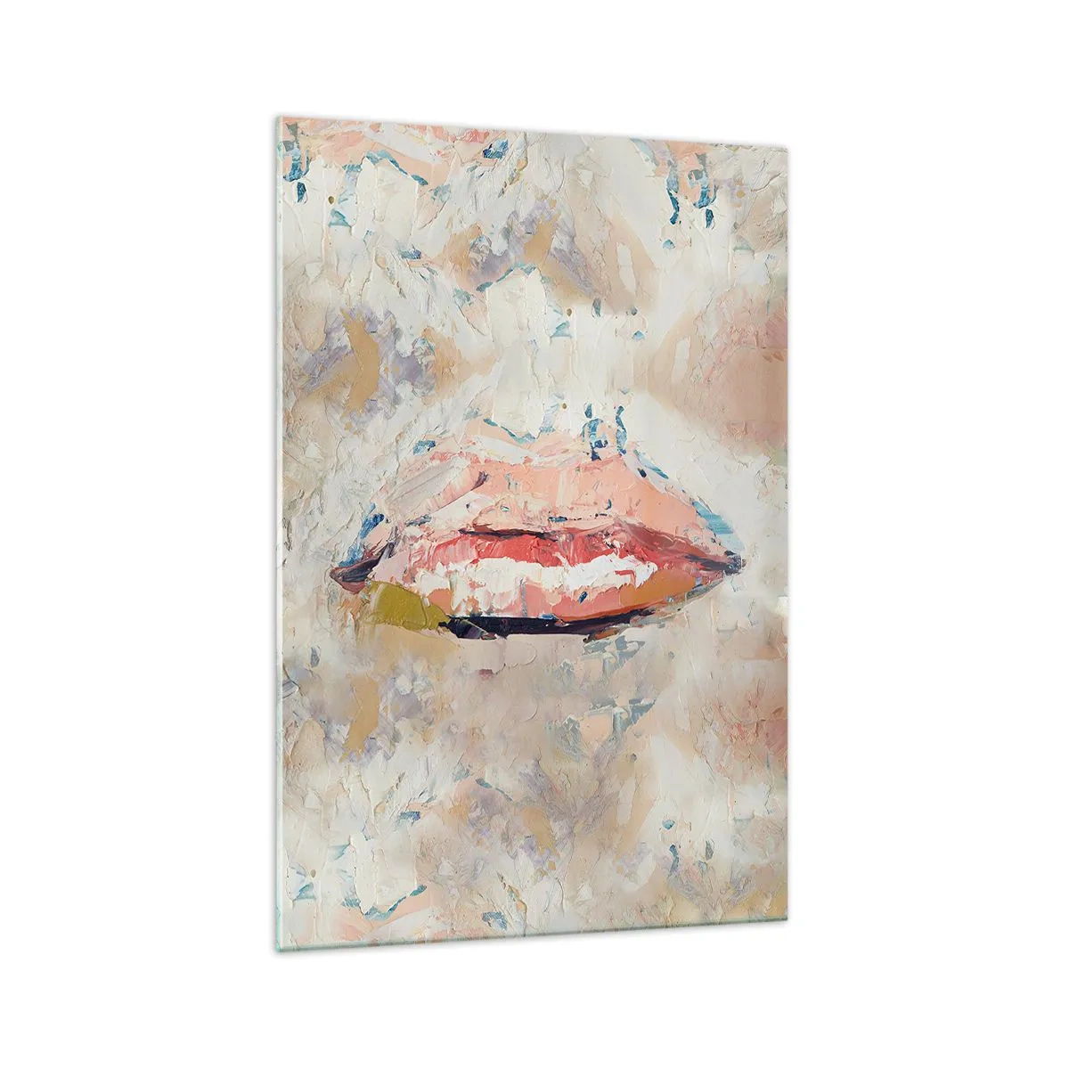 Obraz na szkle - Abstrakcyjna kompozycja przedstawiająca kobiece usta w pastelowych barwach - 70x100cm - Budzi zmysły - Nowoczesna dekoracja ścienna do salonu i sypialni ARTTOR