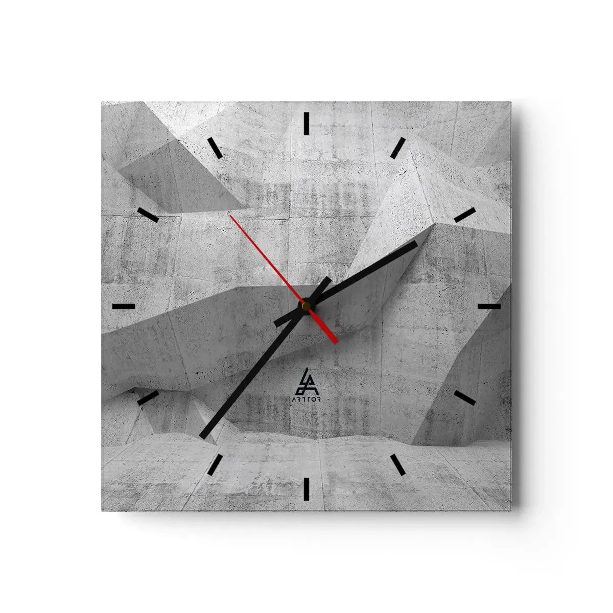 Zegar ścienny - Geometryczne betonowe formy w szarości - 30x30cm - Prawdziwe wyzwanie - Nowoczesna dekoracja ścienna do salonu i sypialni ARTTOR