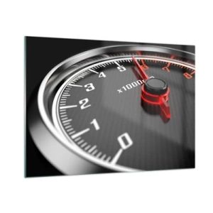 Obraz na szkle - Obrotomierz w sportowym samochodzie z czerwonym wskazaniem - 100x70cm - Gaz do dechy - Nowoczesna dekoracja ścienna do salonu, kuchni i sypialni ARTTOR