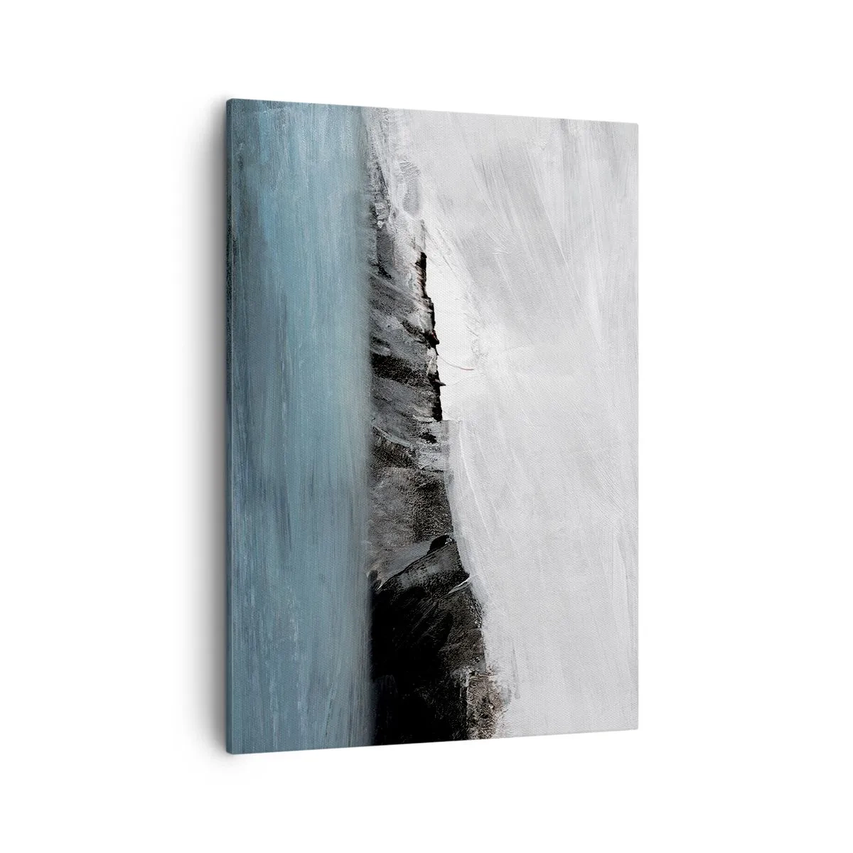 Obraz na płótnie - Abstrakcyjna kompozycja ukazująca kontrast między wodą a ziemią w dynamicznych barwach. - 50x70cm - Woda – ziemia: starcie żywiołów - Nowoczesna dekoracja ścienna do salonu, kuchni i sypialni ARTTOR
