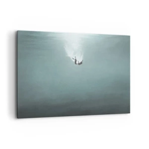 Obraz na płótnie - Postać zanurzająca się w głębokiej wodzie o turkusowym odcieniu - 100x70cm - W objęciach oceanu - Nowoczesna dekoracja ścienna do salonu, kuchni i sypialni ARTTOR