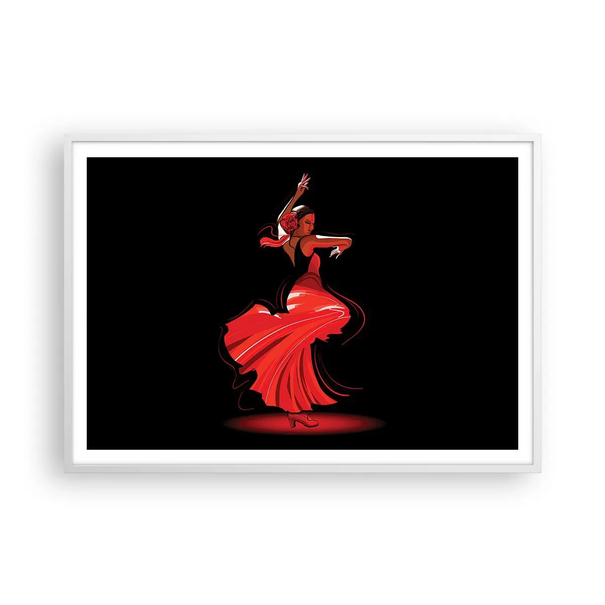 Plakat w białej ramie - Ognisty duch flamenco - 100x70 cm