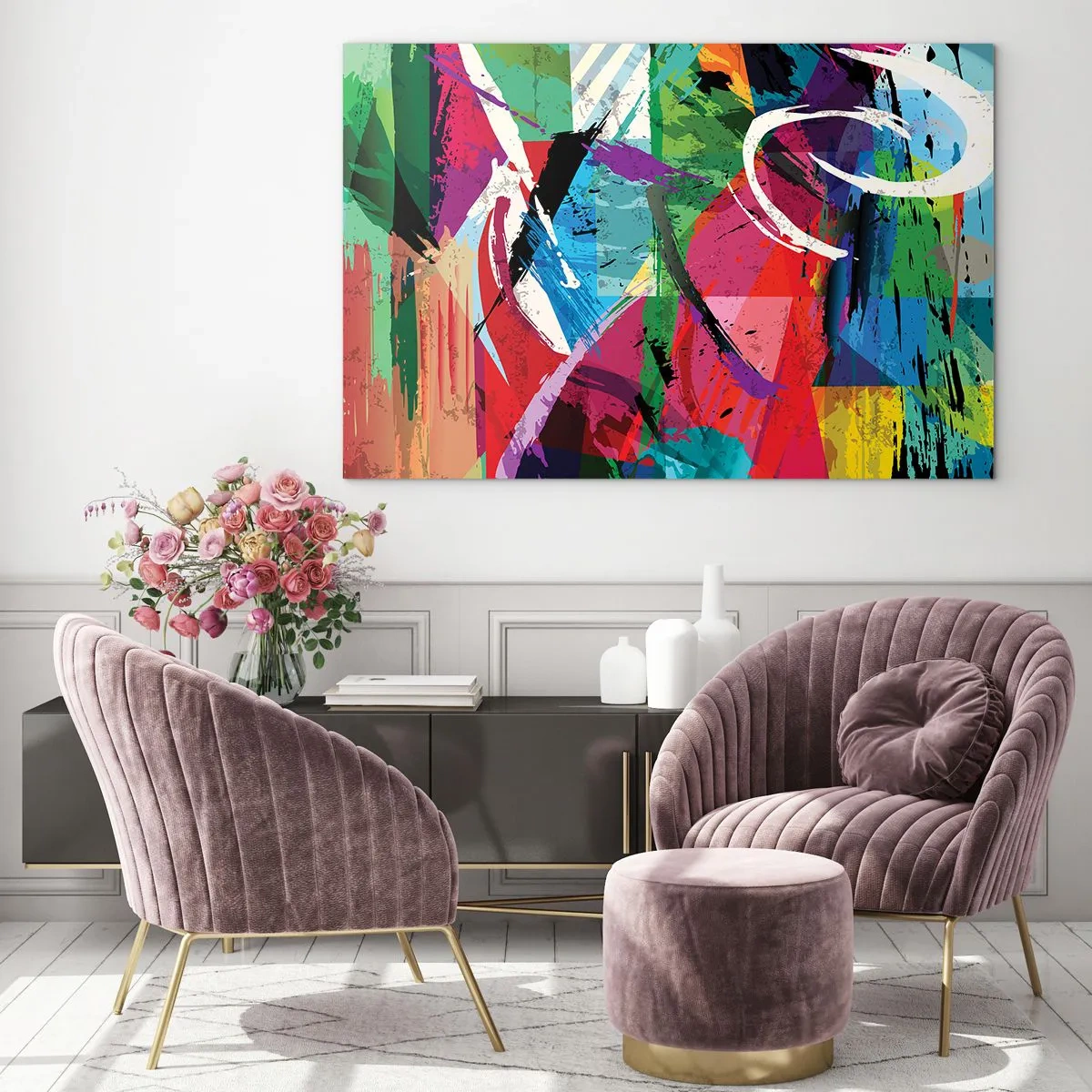 Obraz na szkle - Kolorowa abstrakcja z dynamicznymi kształtami i teksturami - 100x70cm - Szybko, żywo i skocznie - Nowoczesna dekoracja ścienna do salonu, kuchni i sypialni ARTTOR