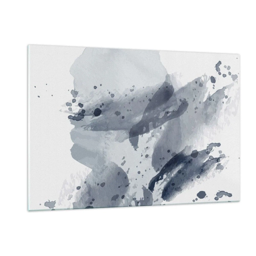 Obraz na szkle - Niebiesko-szare akwarelowe plamy przypominające ruch wody - 120x80cm - Studium natury wody - Nowoczesna dekoracja ścienna do salonu, kuchni i sypialni ARTTOR