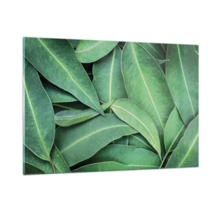 Obraz na szkle - Zbliżenie zielonych liści ułożonych warstwowo - 120x80cm - Soczyste i świeże - Nowoczesna dekoracja ścienna do salonu, kuchni i sypialni ARTTOR