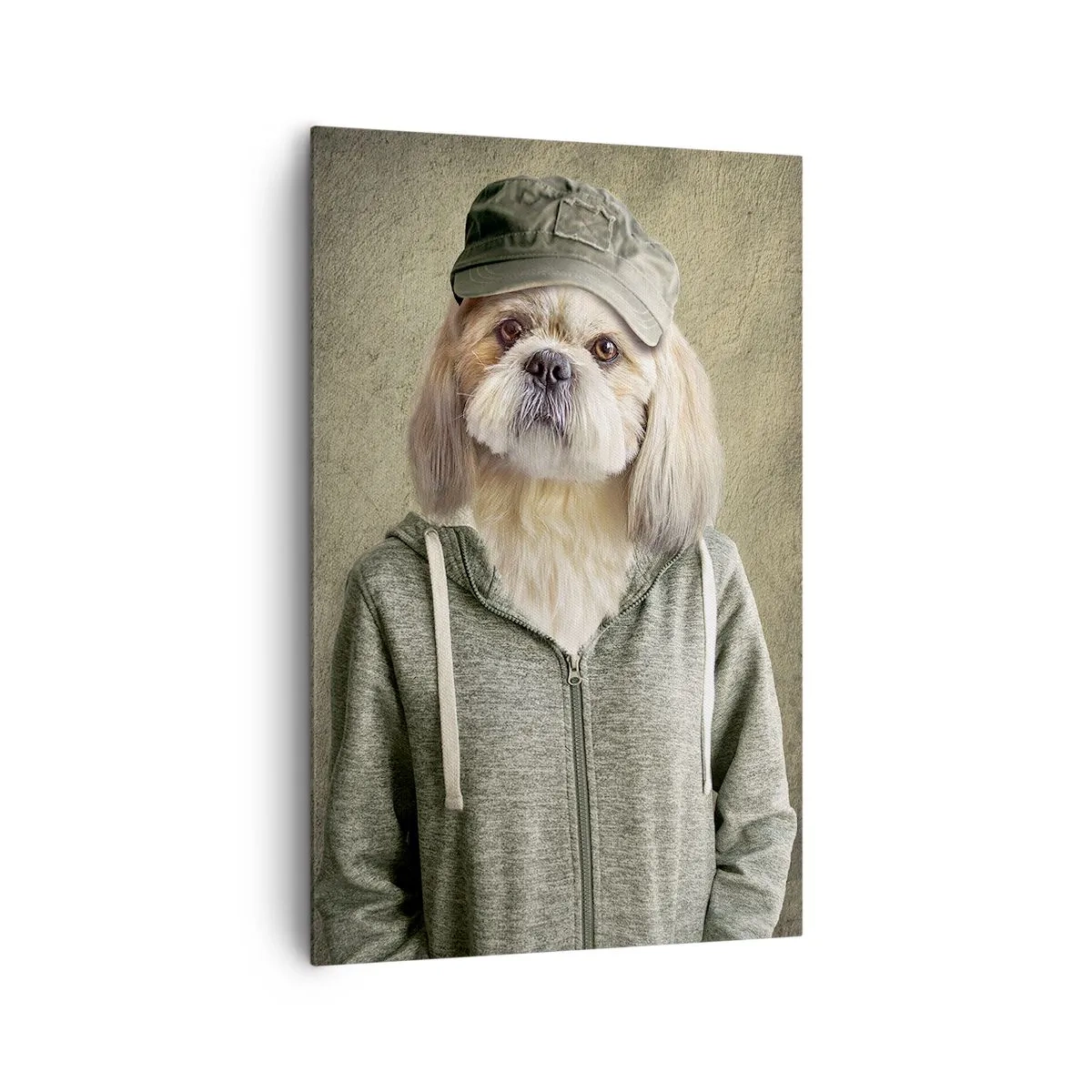 Obraz na płótnie - Stylizowane portrety lwa, psa i słonia w eleganckich ubraniach - 80x120cm - Wolę luzik - Nowoczesna dekoracja ścienna do salonu i sypialni ARTTOR